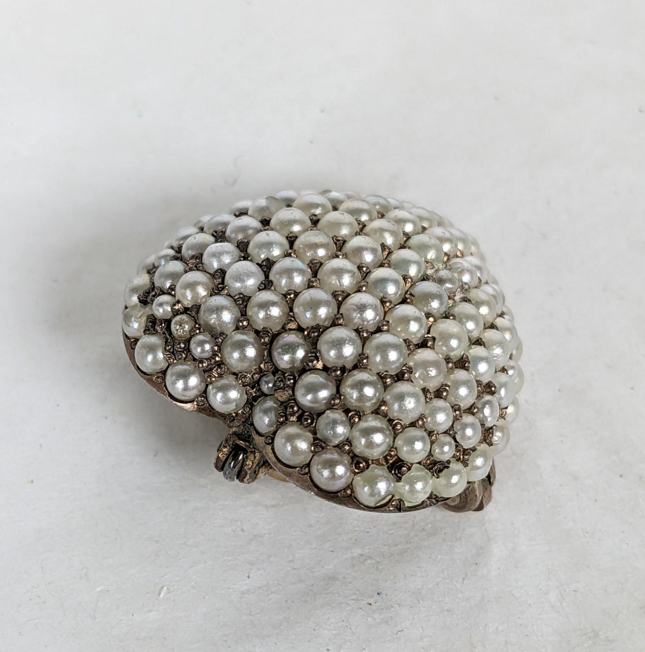 Women's or Men's Victorian Puffy Seed Pearl Brooch-Pendant For Sale