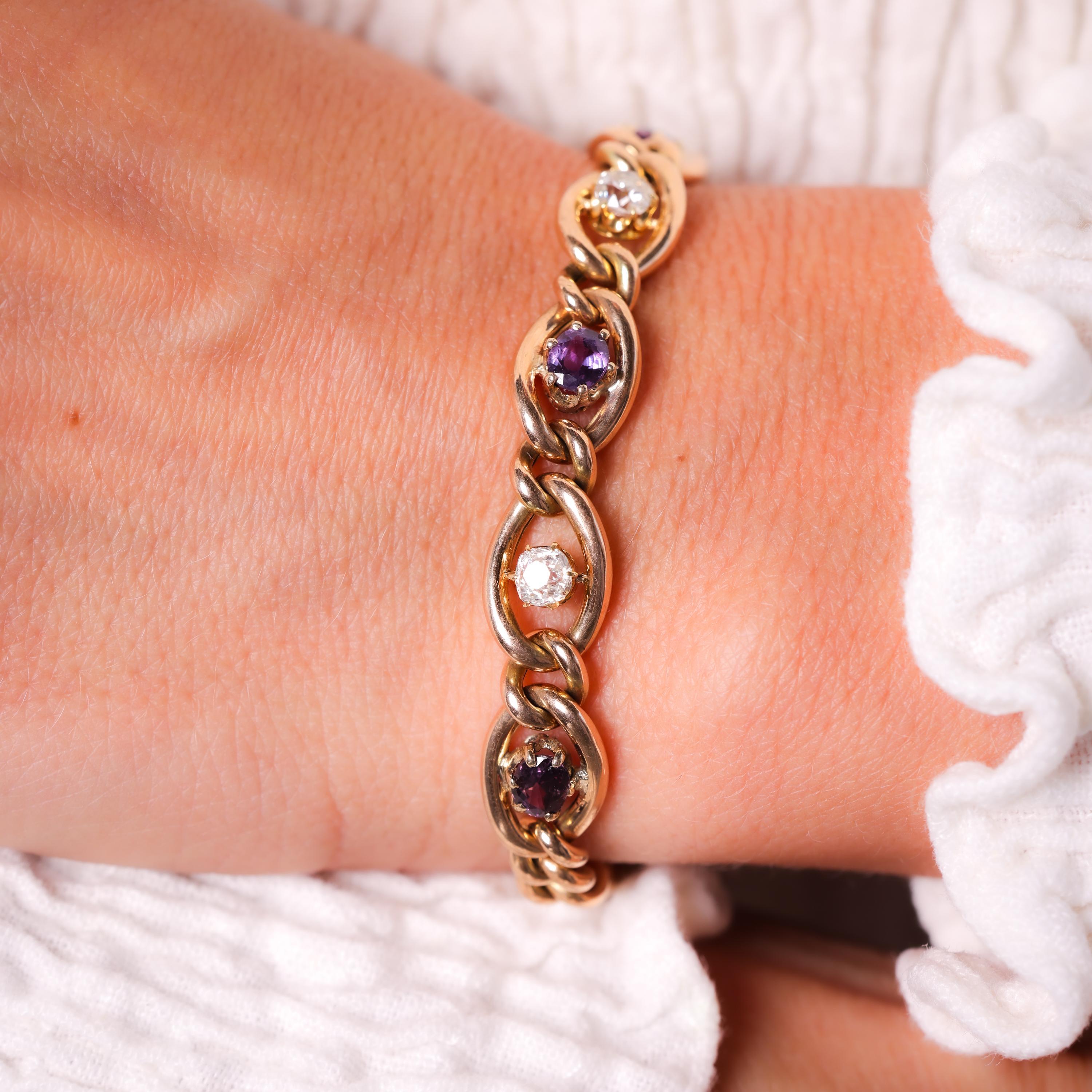 Viktorianisches Armband aus 15 Karat Gelbgold mit lila Saphir und Diamant im Zustand „Hervorragend“ in Beverly Hills, CA
