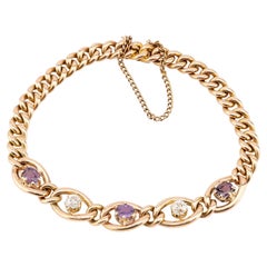 Viktorianisches Armband aus 15 Karat Gelbgold mit lila Saphir und Diamant