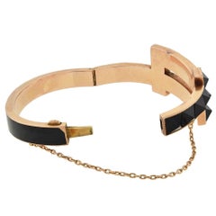 Victorian Pyramidal Onyx and Enameled Hinged Bangle Bracelet