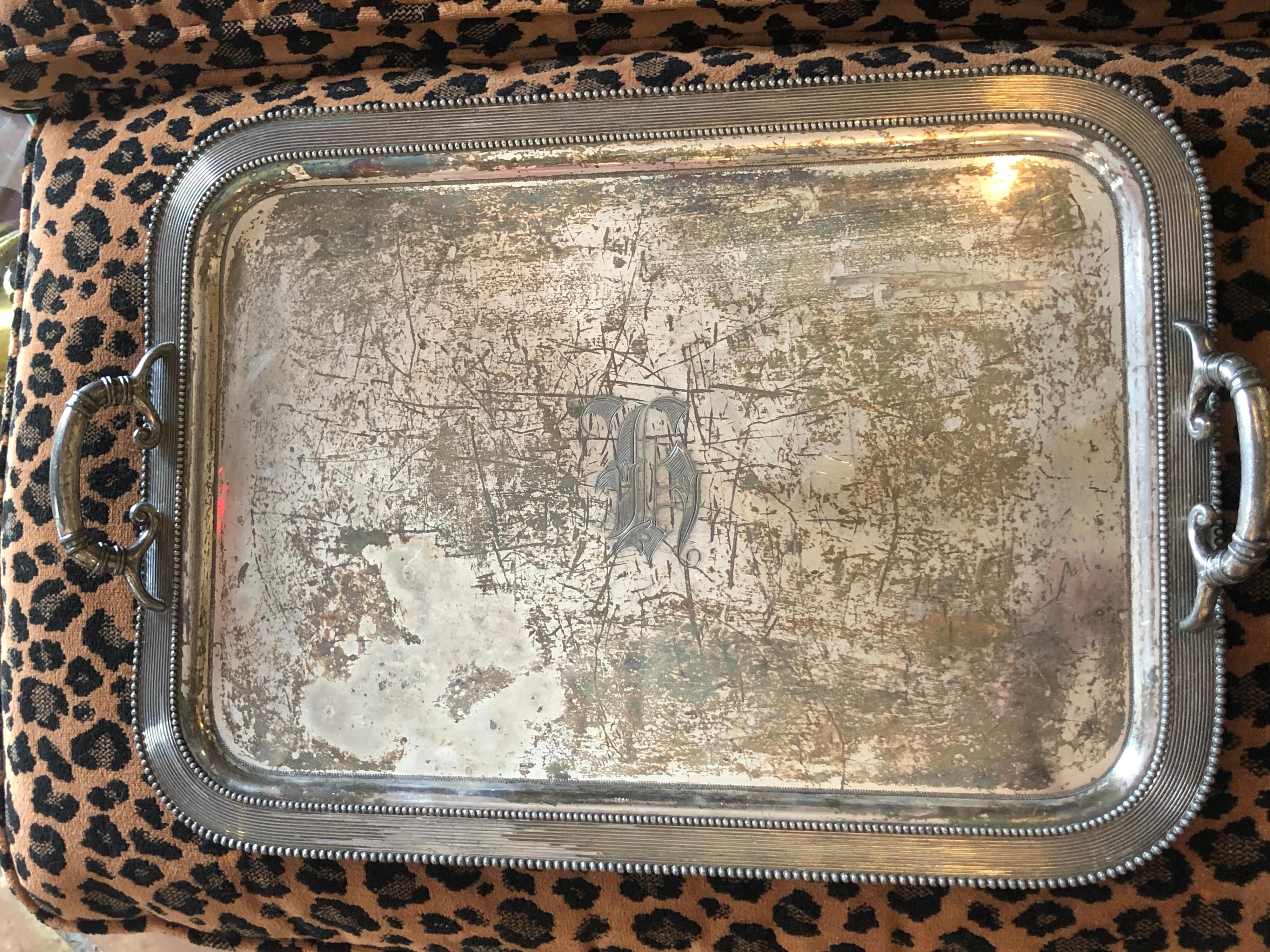 Victorian Quadruple Plated Serving Tray In Fair Condition In Redding, CT
