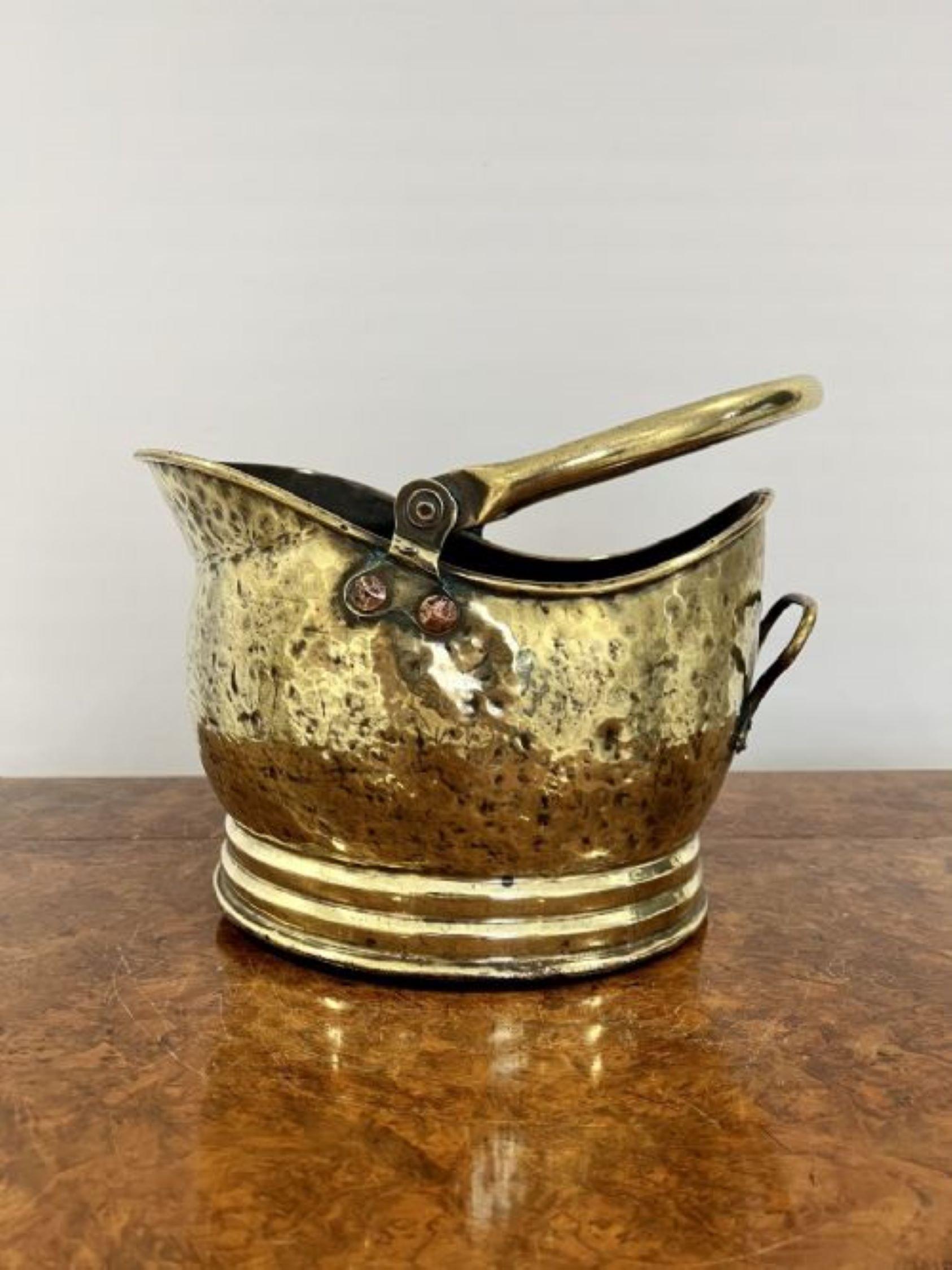 19th Century Victorian Quality Brass Helmet Coal Scuttle For Sale