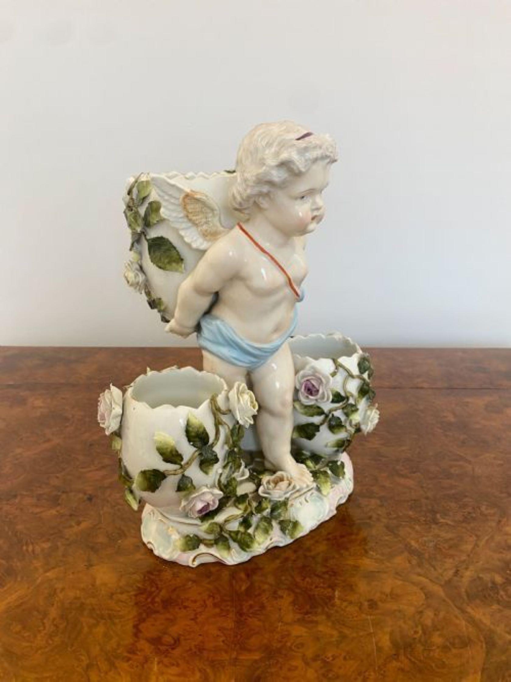 Victorian Quality Continental Porcelain Cherub In Good Condition For Sale In Ipswich, GB