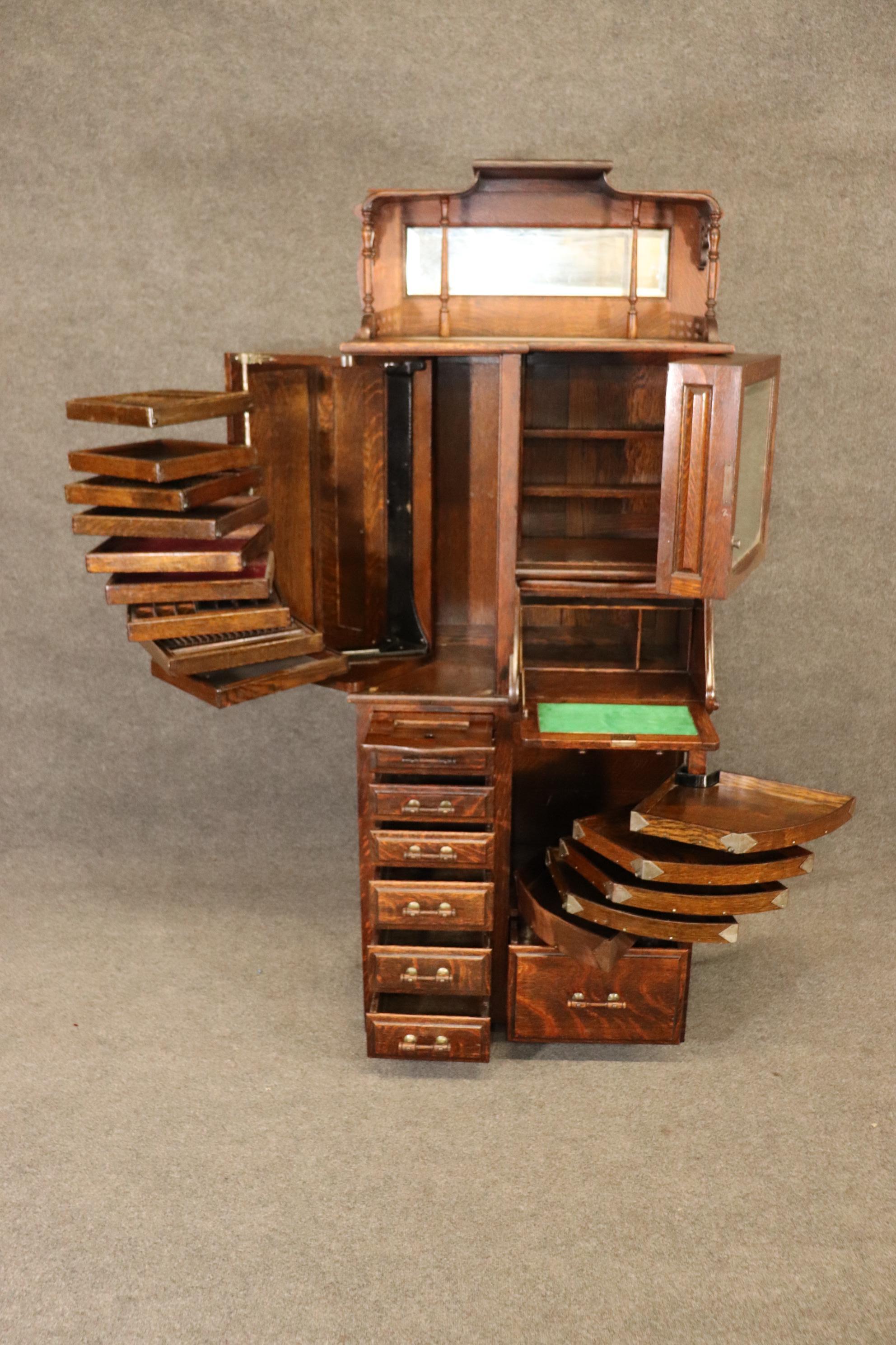 Late Victorian Victorian Quarter Sawn Oak Harvard Dental Cabinet with Tambor Multiple Drawers