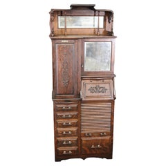 Antique Victorian Quarter Sawn Oak Harvard Dental Cabinet with Tambor Multiple Drawers
