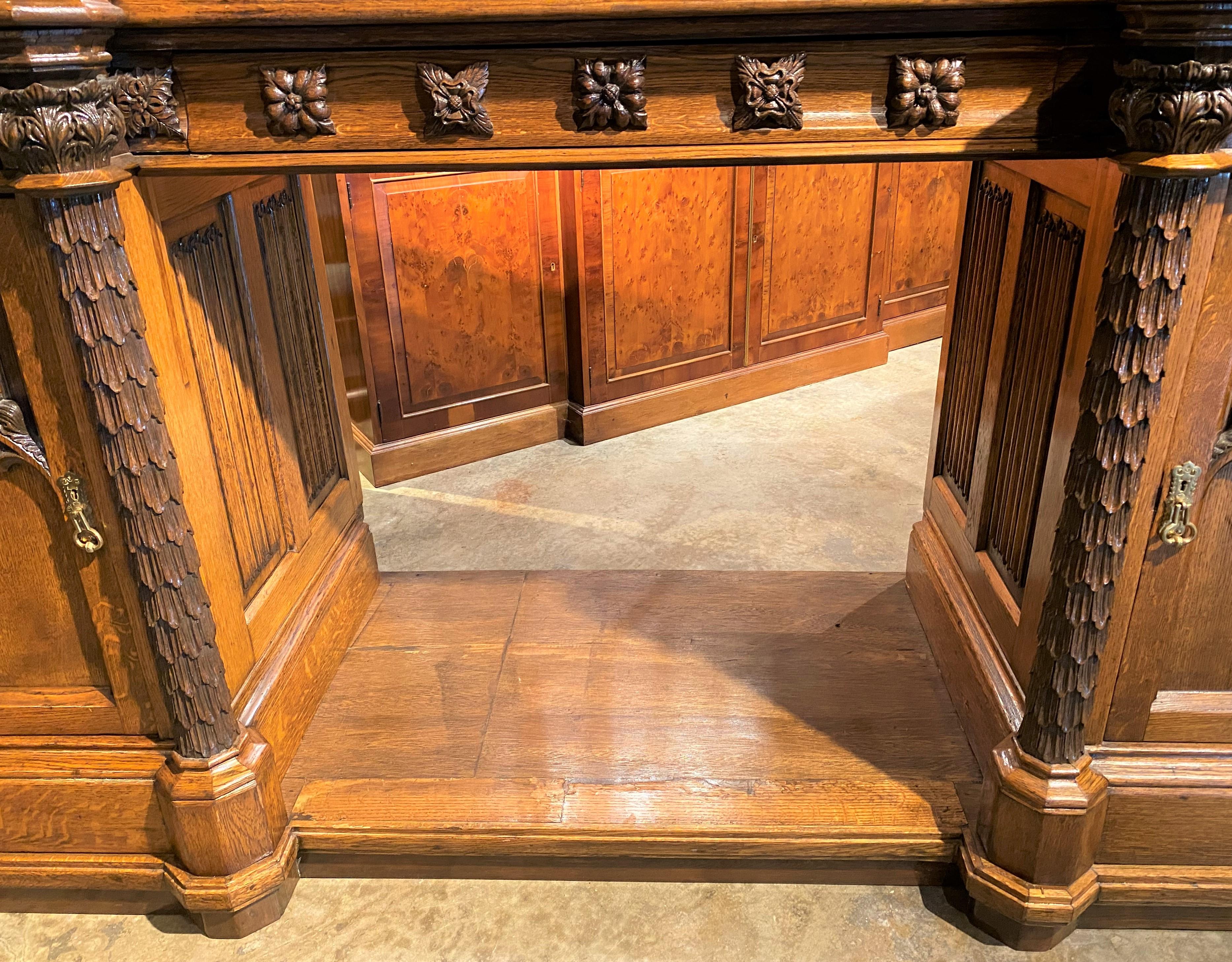 19th Century Gothic Revival Quarter Sawn Oak Sideboard with Exceptional Carving For Sale