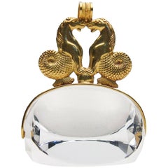 Antique Victorian Quartz Crystal 18 Karat Gold Seahorse Fob and Pendant