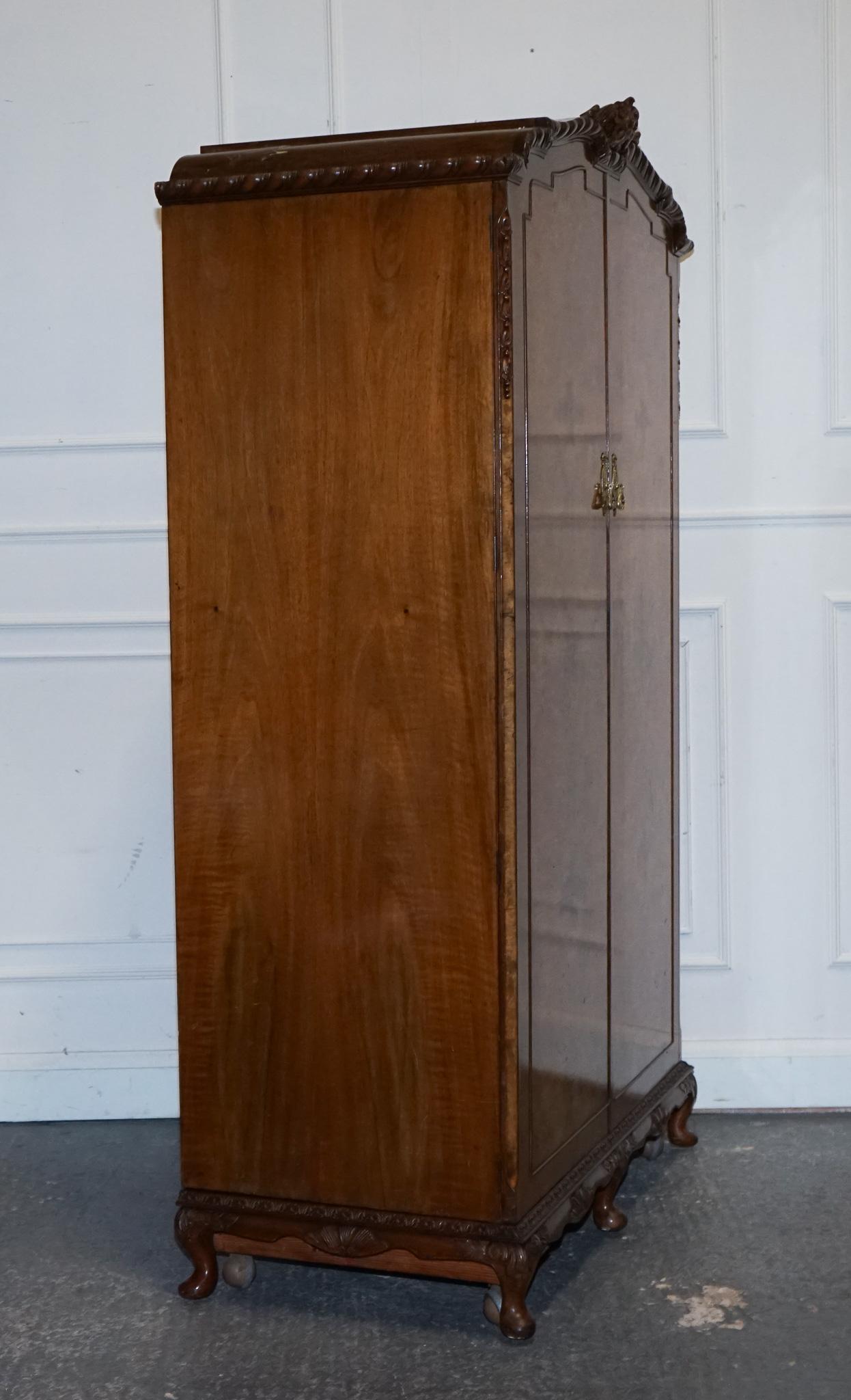 ARMADIO A DUE PORTE VICTORIANO Queen Anne ENGLISH ART DECO BURR WALNUT in vendita 6