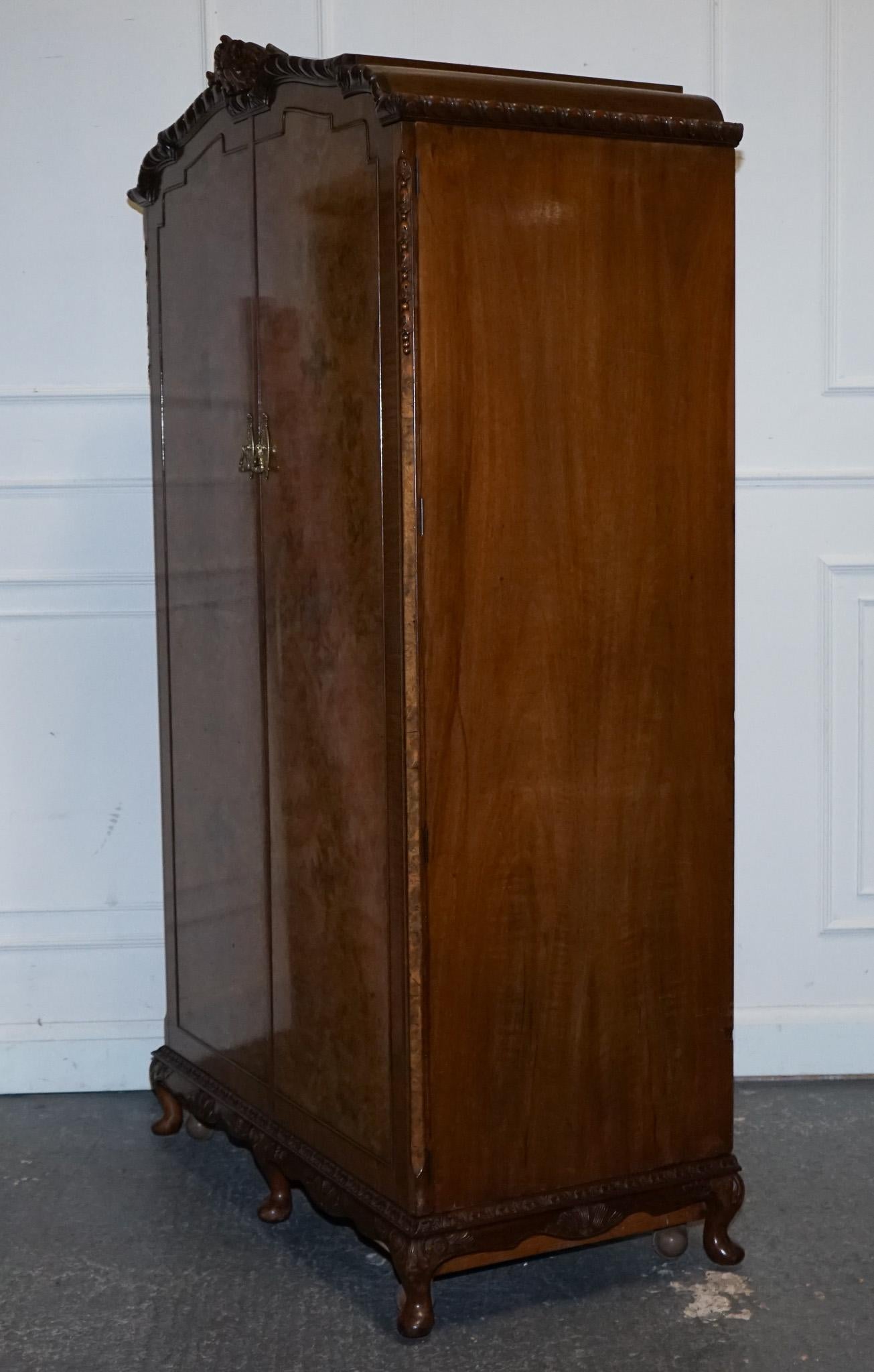 ARMADIO A DUE PORTE VICTORIANO Queen Anne ENGLISH ART DECO BURR WALNUT in vendita 7