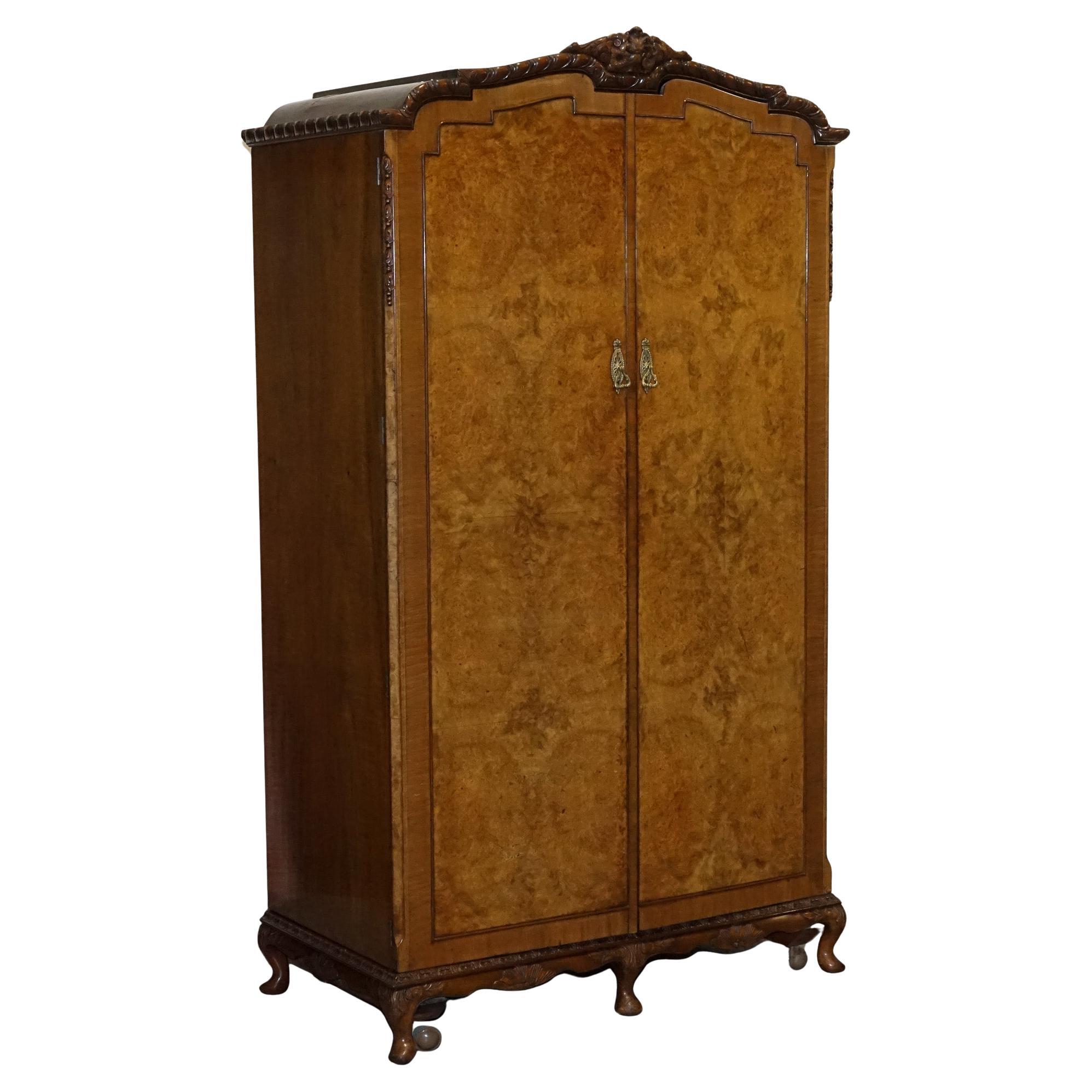 ARMADIO A DUE PORTE VICTORIANO Queen Anne ENGLISH ART DECO BURR WALNUT