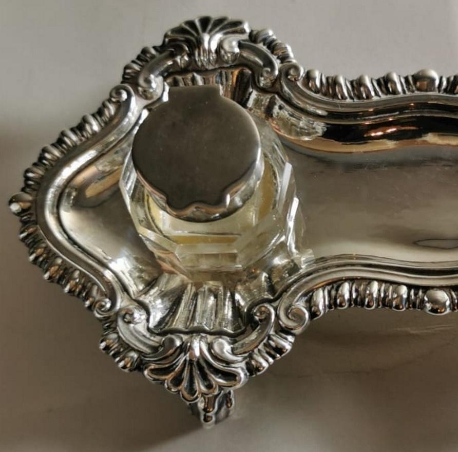 Victorian English Inkwell in Silver Plated, Queen Anne Style  For Sale 1