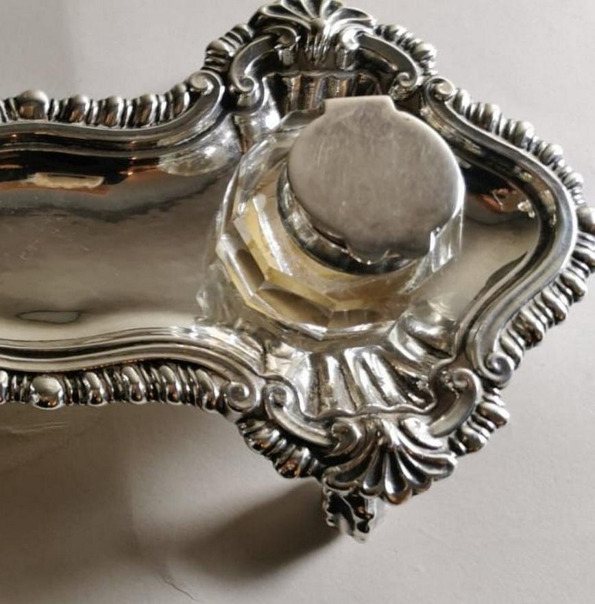 Victorian English Inkwell in Silver Plated, Queen Anne Style  For Sale 3