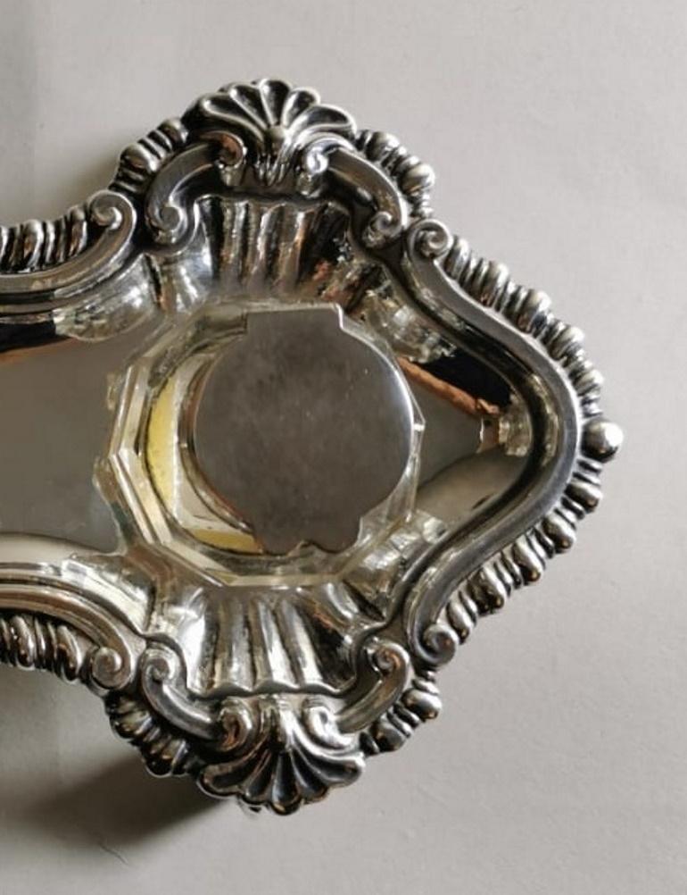 Victorian English Inkwell in Silver Plated, Queen Anne Style  For Sale 4