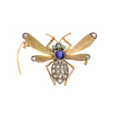 Victorian Queen Bee Brooch with Diamonds, Sapphire and Emeralds
