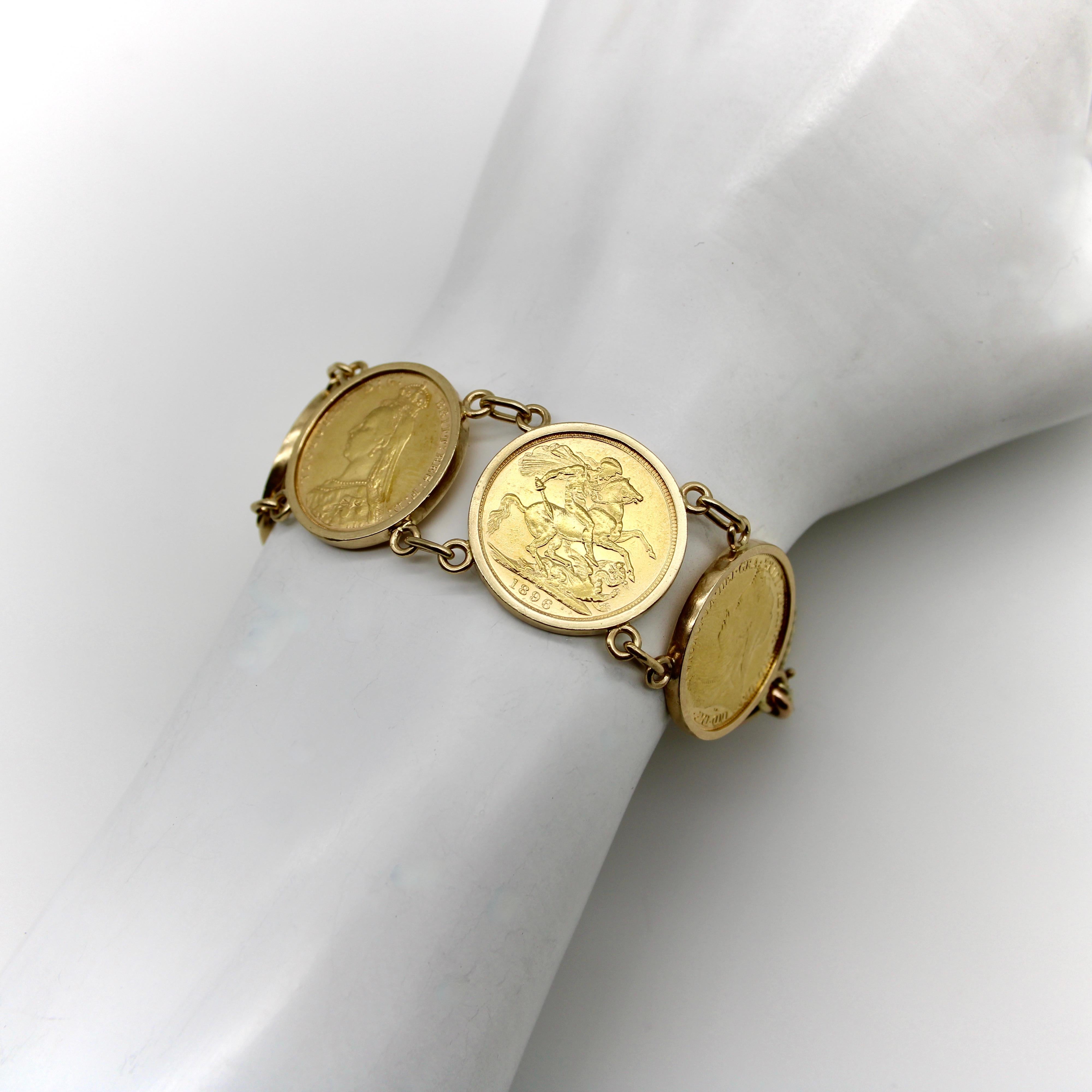 Victorian Queen Victoria  22K Gold British Sovereigns Coin Bracelet For Sale 5