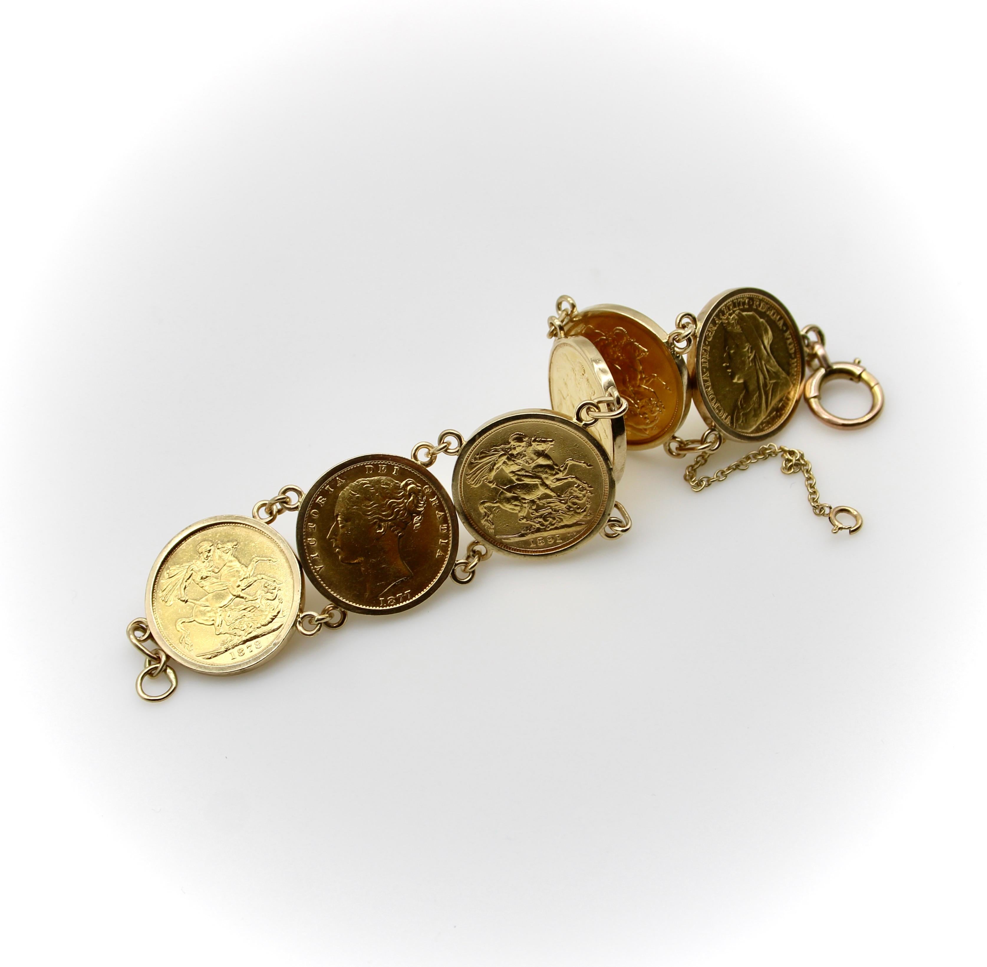 Victorienne Reine Victoria  Bracelet en or 22K de pièces de monnaie des Souverains britanniques Unisexe en vente