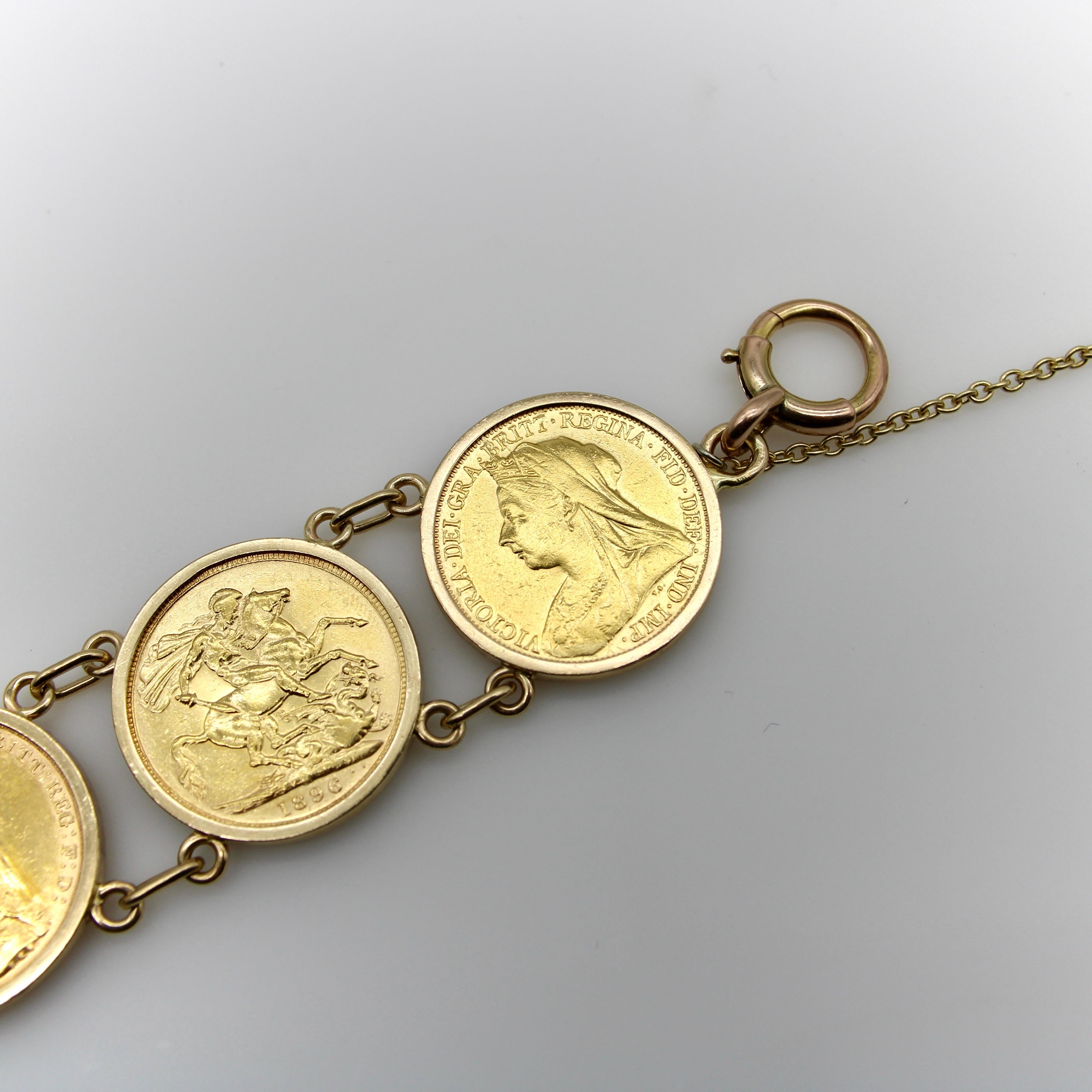 Women's or Men's Victorian Queen Victoria  22K Gold British Sovereigns Coin Bracelet For Sale