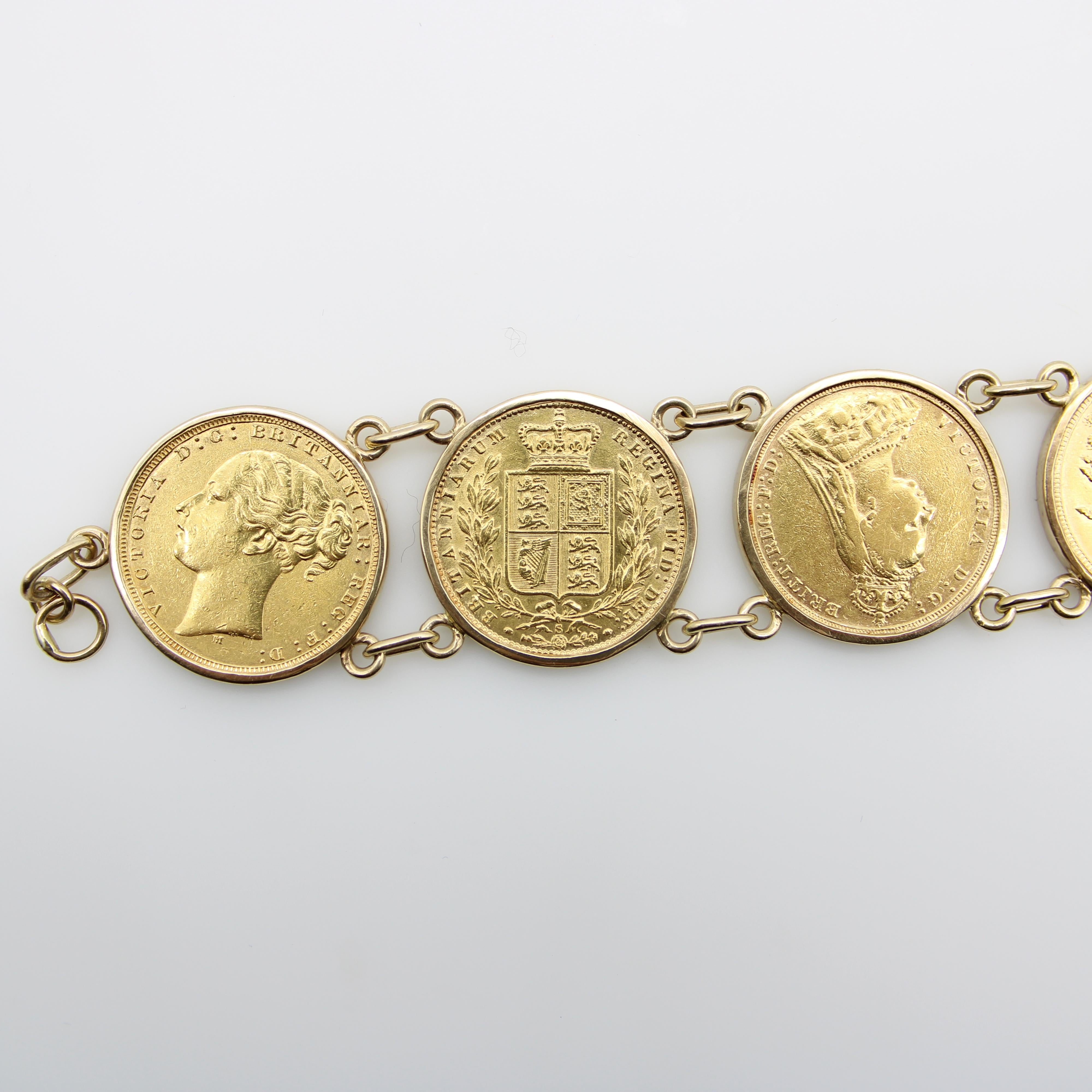 Victorian Queen Victoria  22K Gold British Sovereigns Coin Bracelet For Sale 3