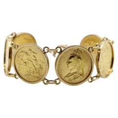 Antique Victorian Queen Victoria  22K Gold British Sovereigns Coin Bracelet