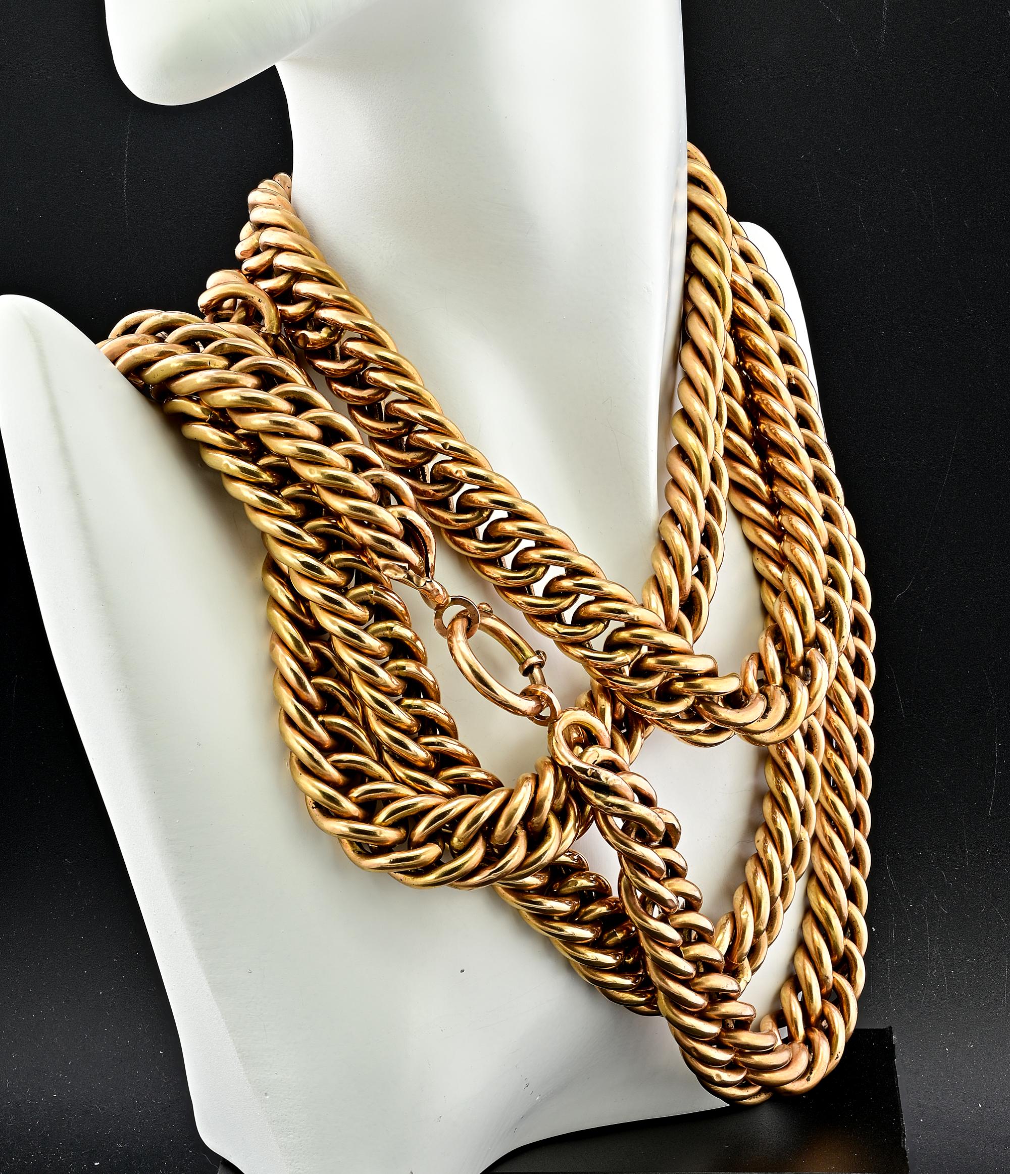 Victorian Rare 139.6 Grams 1.82 mt Curb Chain 14 Kt Gold In Fair Condition For Sale In Napoli, IT