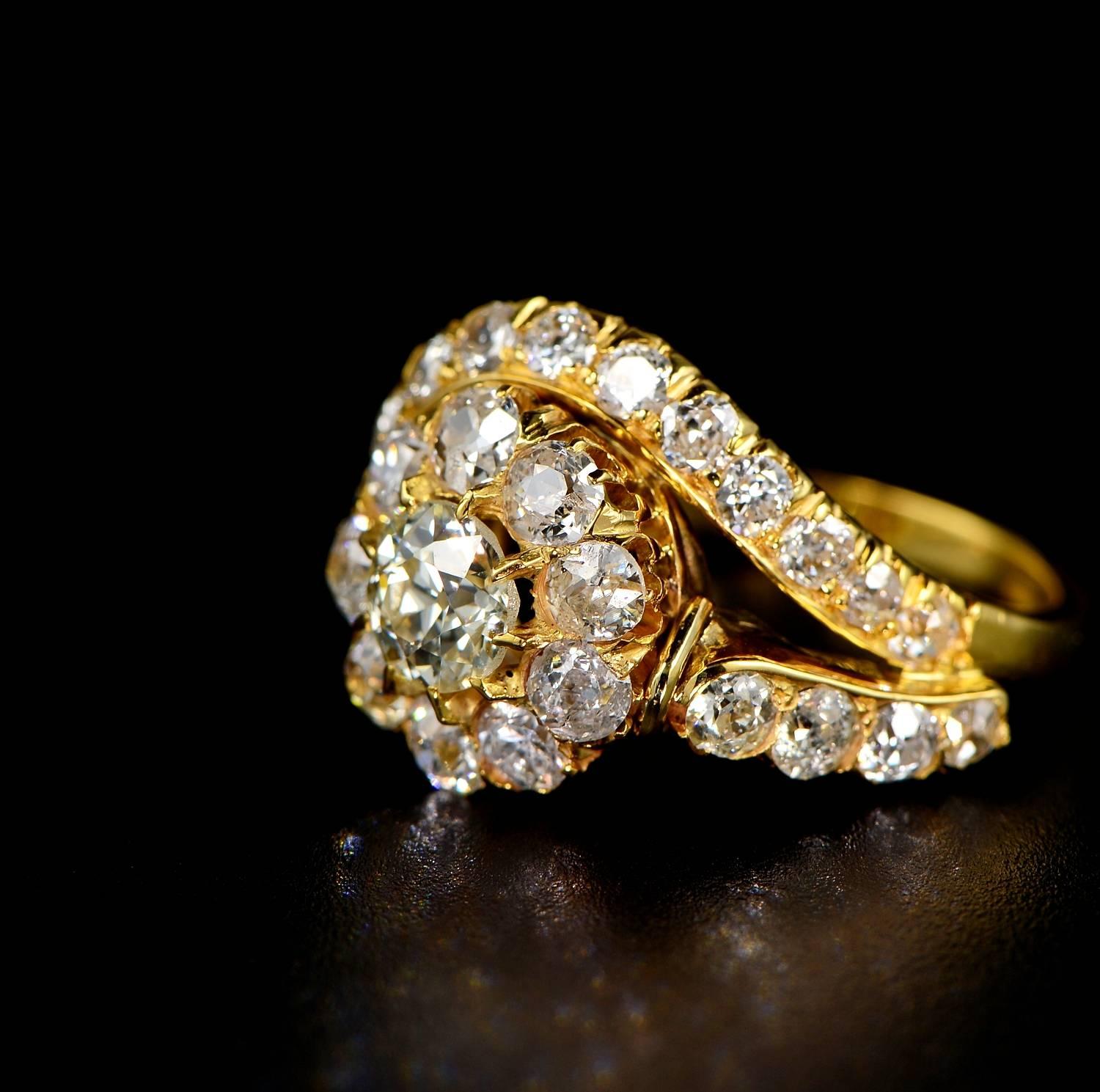 Victorian Rare 2.70 Carat Diamond Crossover Ring 1
