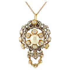 Pendentif victorien rare de 4,90 carats, perle naturelle et argent 18 carats