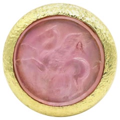 Victorian Rare Italian Murano Glass Carved Intaglio Ring 18 Karat Yellow Gold