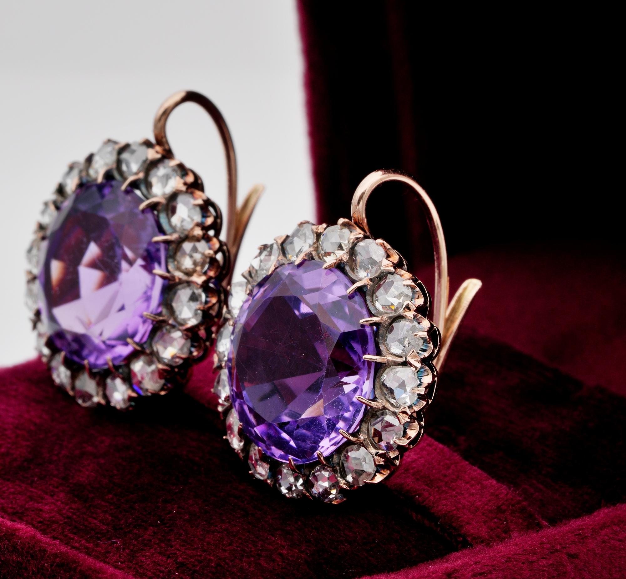 Victorian Rare Large Sized Amethyst 3.20 Carat Rose Cut Diamond Earrings For Sale 2