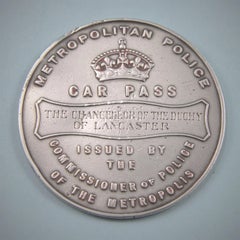 Victorian Rare Silver Metropolitan Police Pass, London, circa 1930