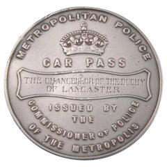 Vintage Victorian Rare Silver Metropolitan Police Pass, London, circa 1930