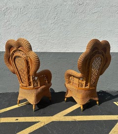 Heywood-Wakefield Victorian Shellback Wicker Chairs, Set of 2