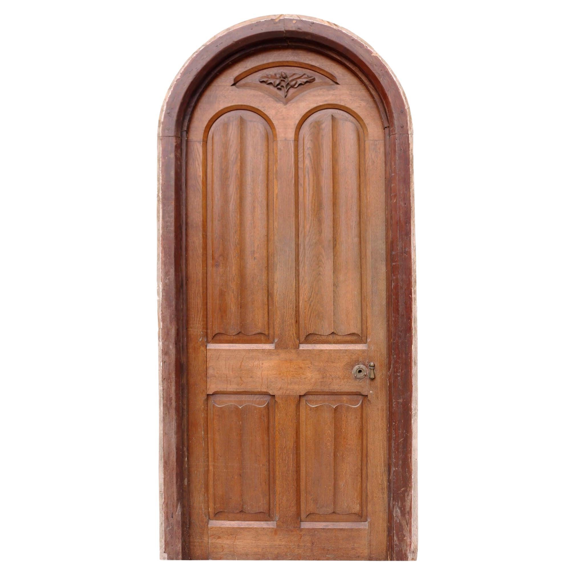 Victorian Reclaimed Oak Front Door with Frame For Sale