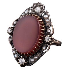 Victorian Red Agate and Diamond Ring