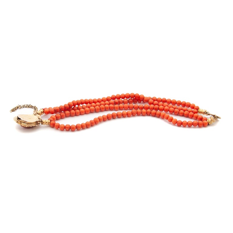 Bracelet Vintage En Brins De Corail Pour Enfant - Fermoir Fonctionnel - Occasion