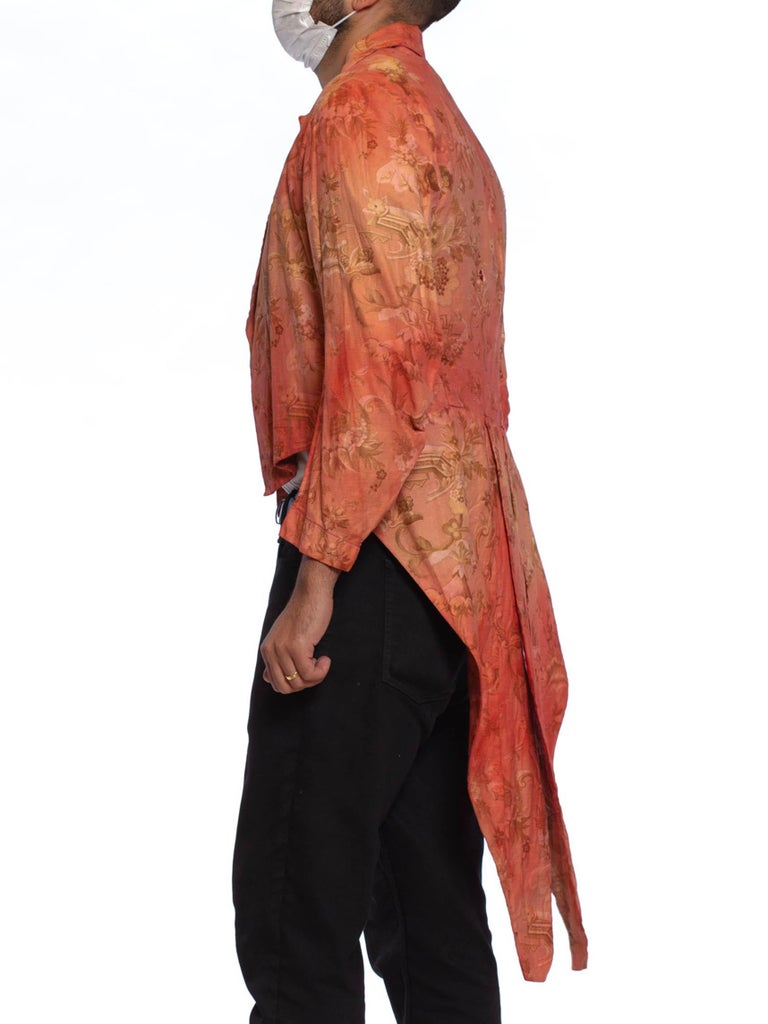 Victorian Red Cotton Tie Dye Rococo Print Men's Tail Coat Jacket For Sale 2