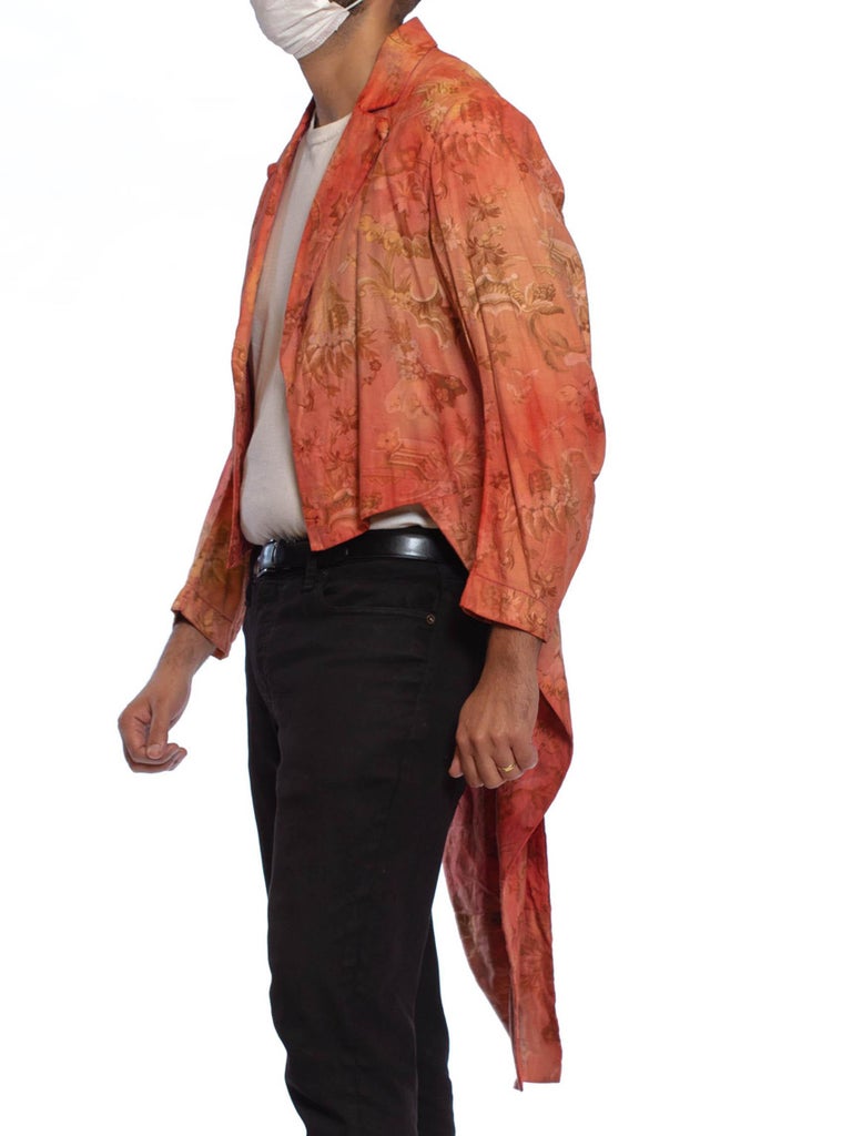 Victorian Red Cotton Tie Dye Rococo Print Men's Tail Coat Jacket For Sale 3