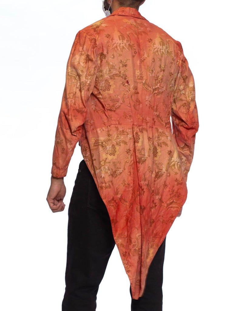 Victorian Red Cotton Tie Dye Rococo Print Men's Tail Coat Jacket For Sale 5