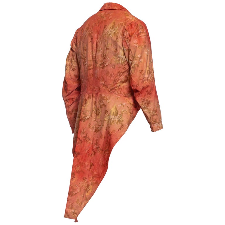 Victorian Red Cotton Tie Dye Rococo Print Men's Tail Coat Jacket For Sale