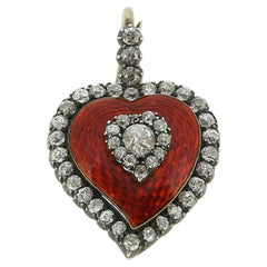 Victorian Red Enamel and Diamond Heart Pendant