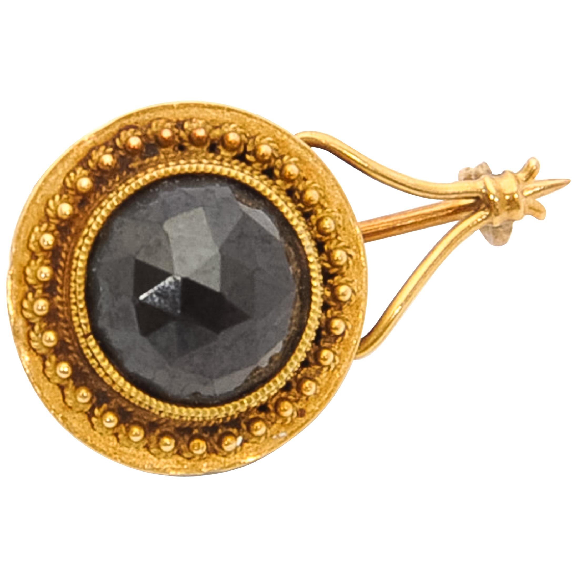 Antique Garnet 14K Gold Cannetille Pin Brooch For Sale