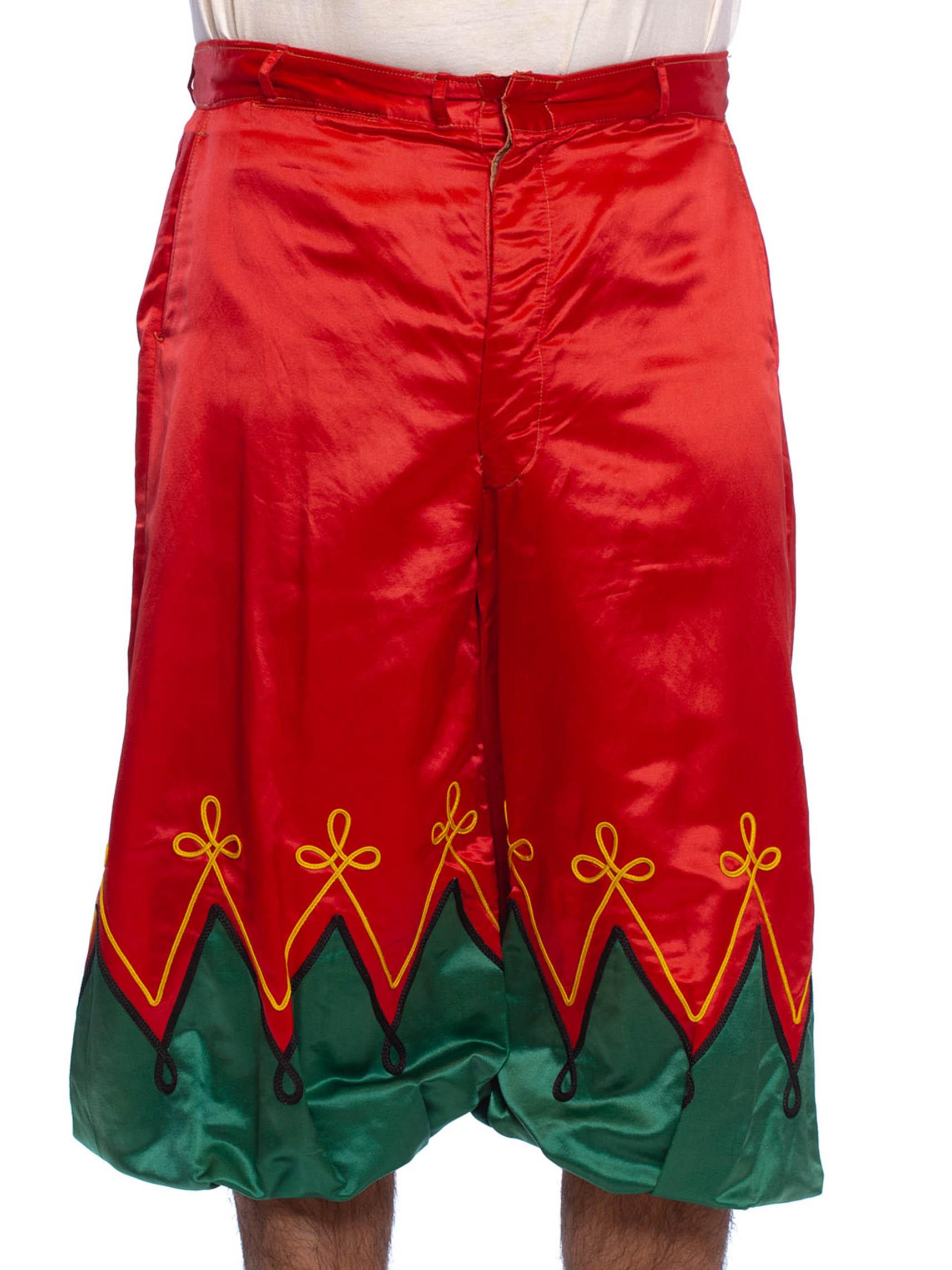 Victorian Red & Green Silk Satin  Rare Near Mint Men's Antique Circus Clown Pan For Sale 4