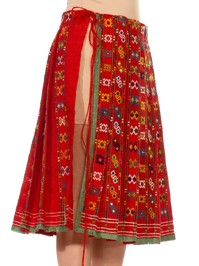 Victorian Red Hand Embroidered Wool Pleated Hungarian Folk Wrap Skirt ...