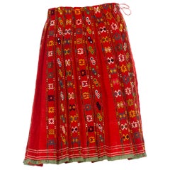 Victorian Red Hand Embroidered Wool Pleated Hungarian Folk Wrap Skirt