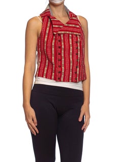 Victorian Red Striped Cotton Flannel 1790'S Style Mens Vest