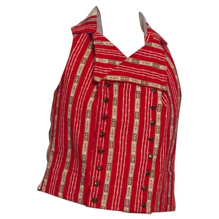 Victorian Red Striped Cotton Flannel 1790'S Style Mens Vest For Sale at