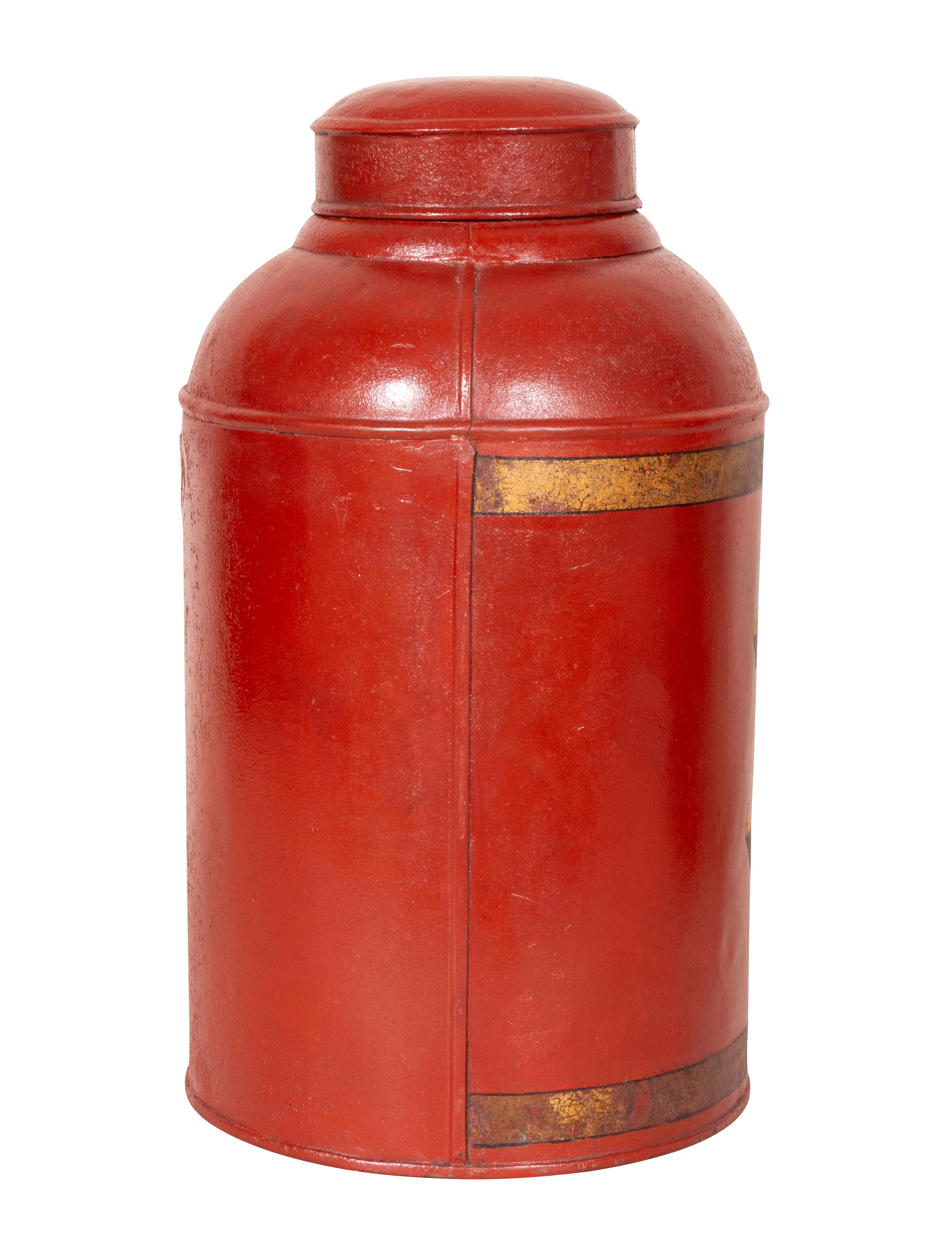 Victorian Red Tole Tea Cannisters by Parnall & Sons In Good Condition In Essex, MA
