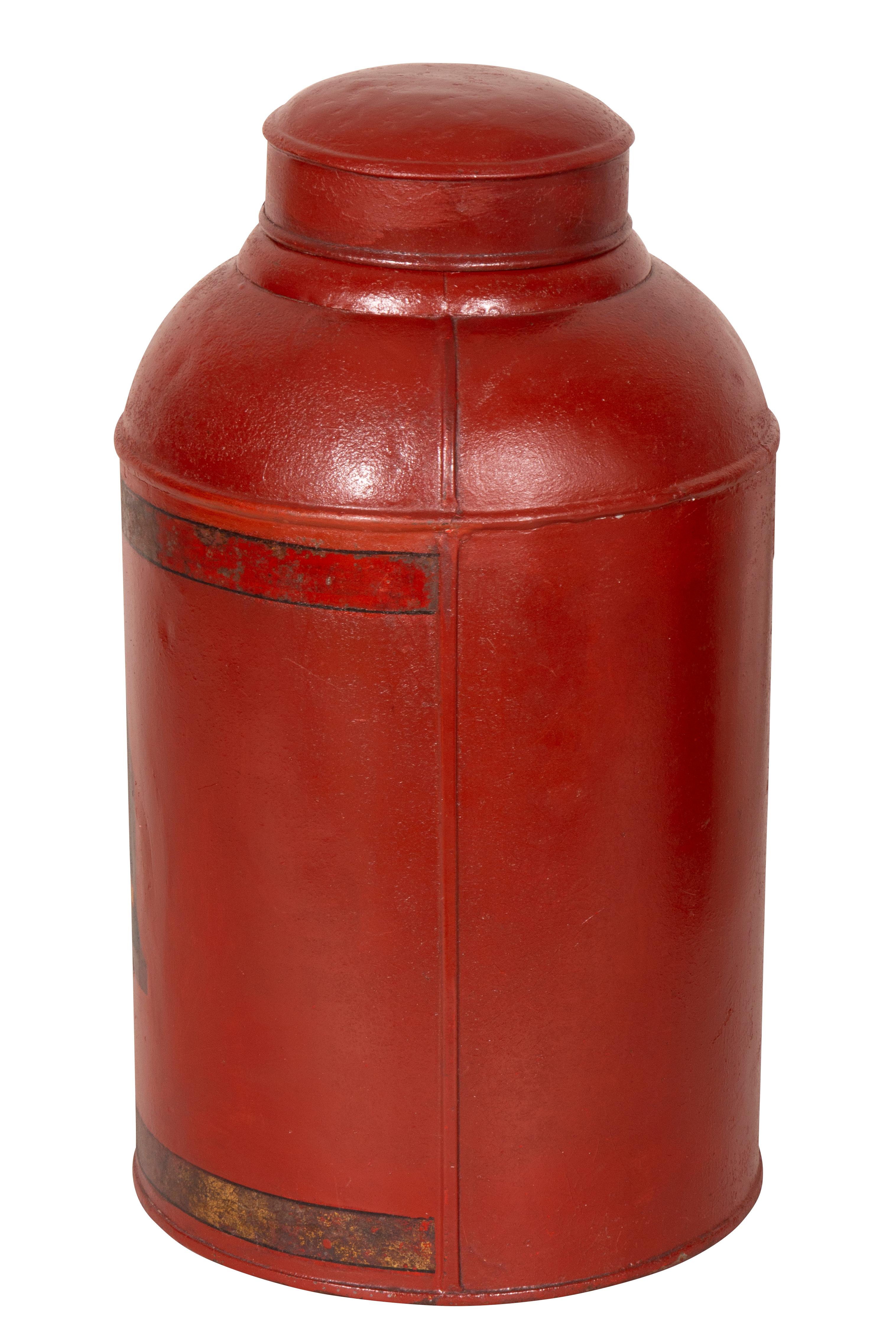 Tin Victorian Red Tole Tea Cannisters by Parnall & Sons