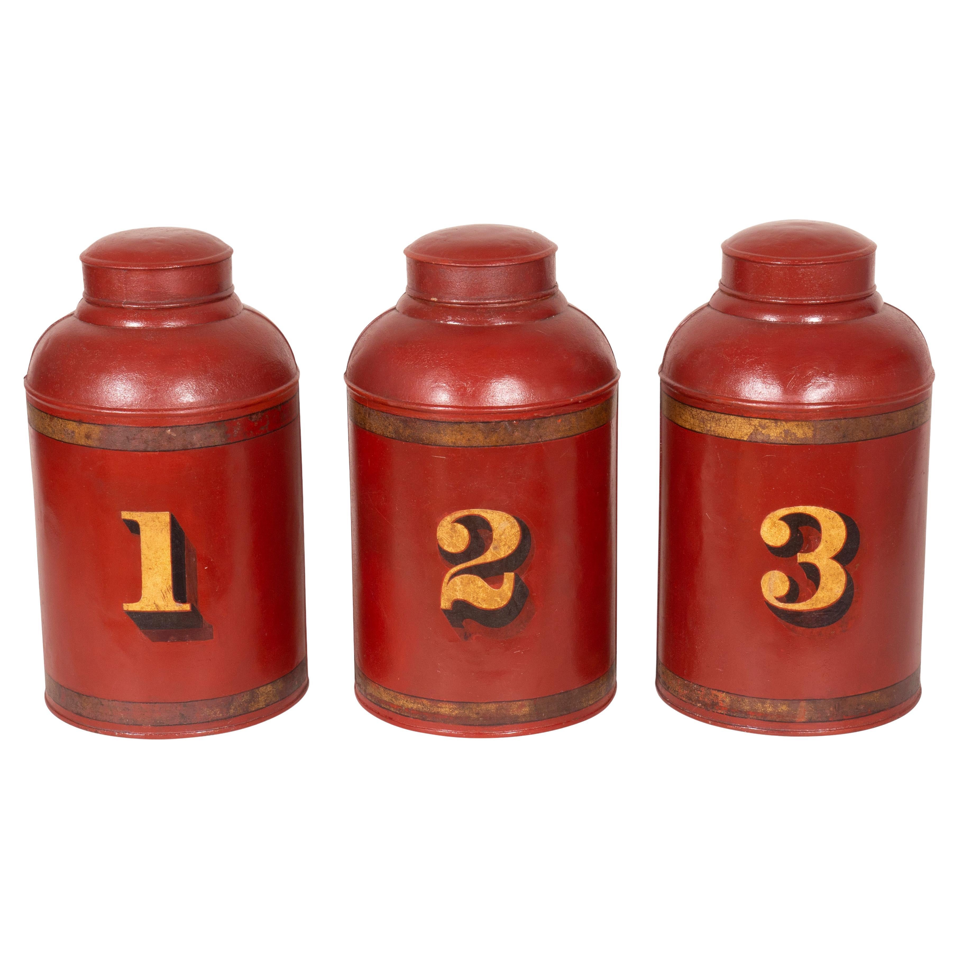 Victorian Red Tole Tea Cannisters by Parnall & Sons