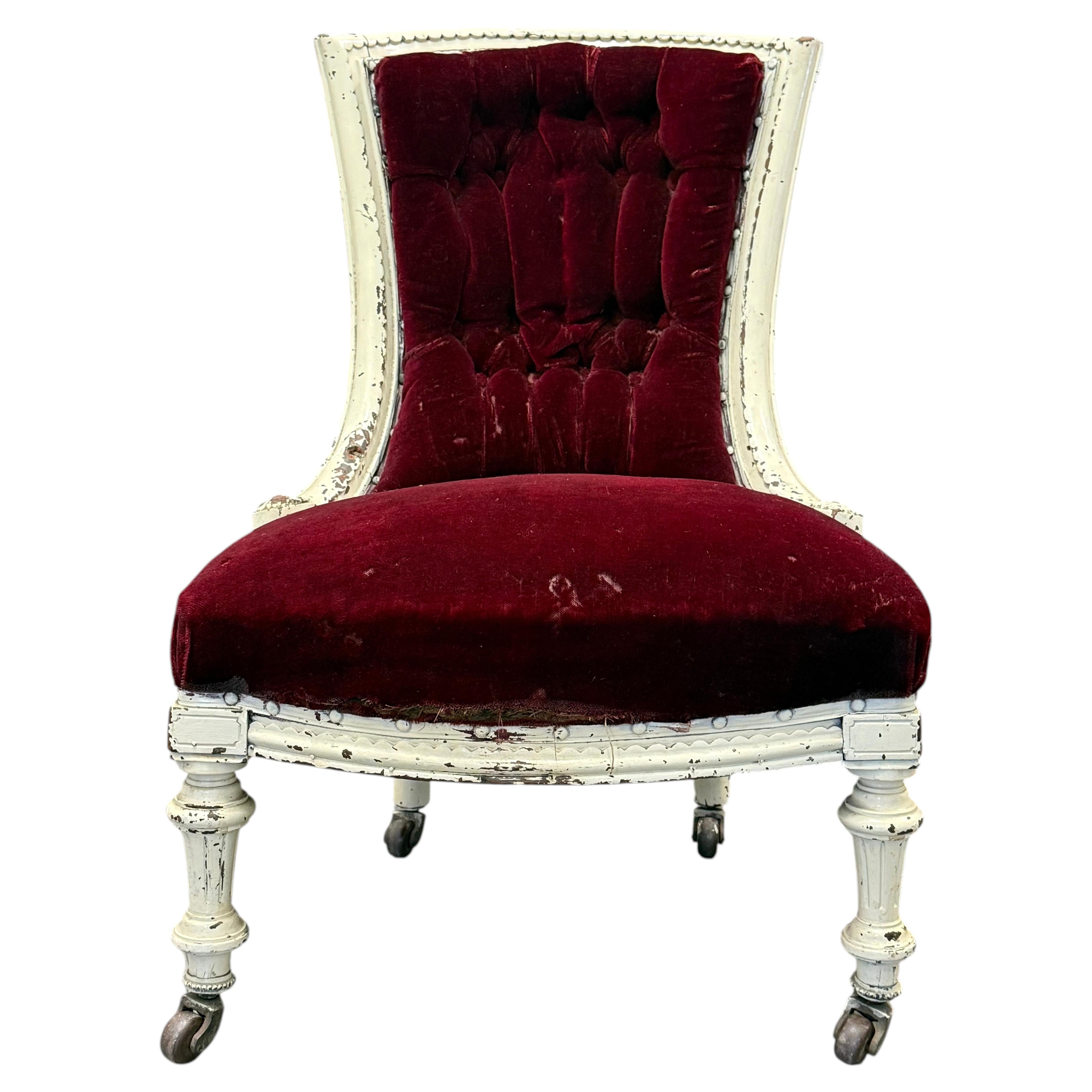 Sedia vittoriana in velluto rosso in vendita
