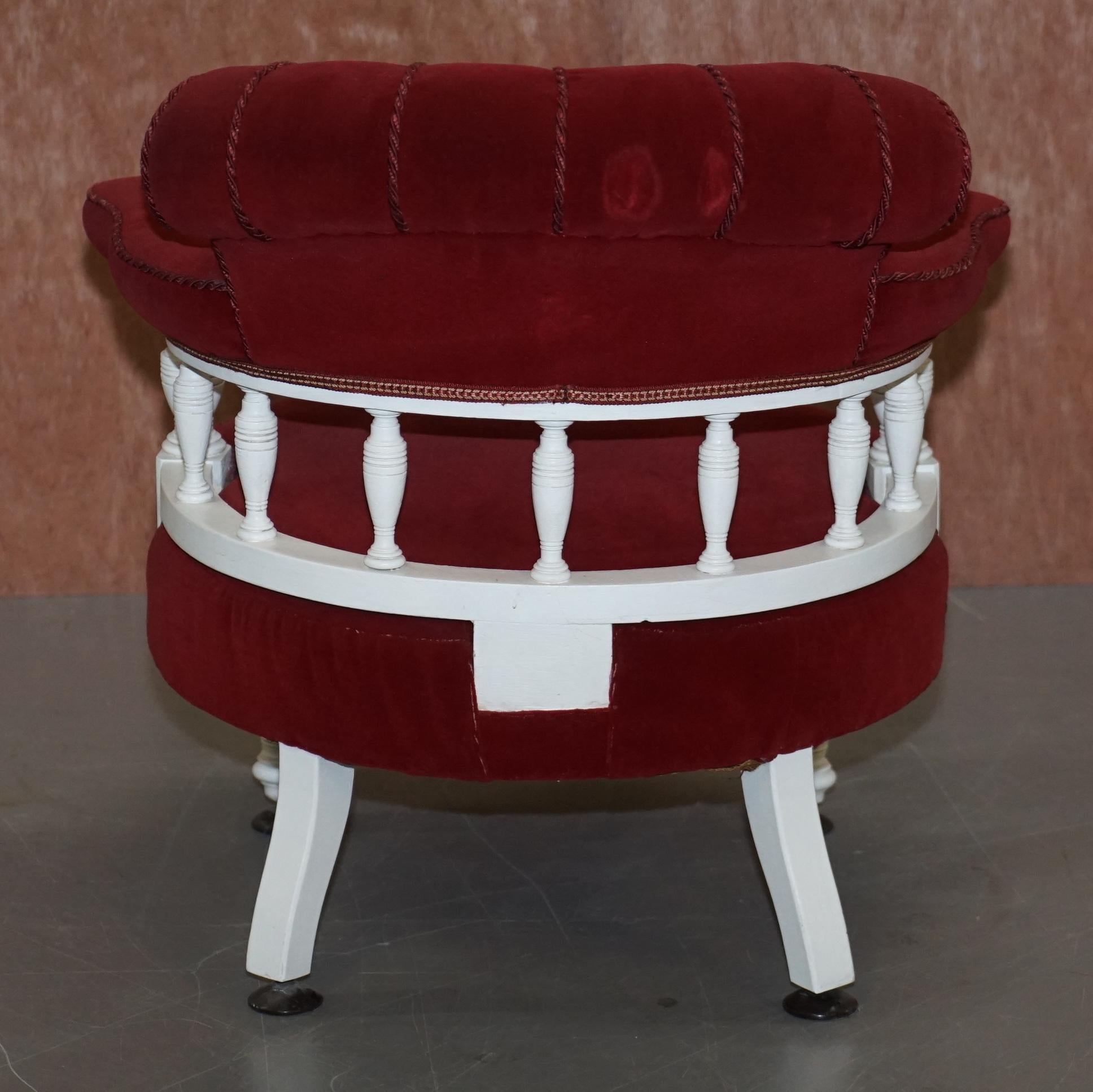 Victorian Red Velvet Upholstered Oak Framed Small Captains Occasional Armchair For Sale 2